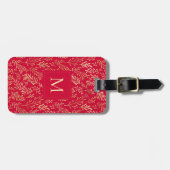 Monogram Luxury Red Gold Leaf Pattern Festive ラゲッジタグ (正面横)