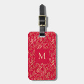 Monogram Luxury Red Gold Leaf Pattern Festive ラゲッジタグ (正面縦)