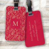 Monogram Luxury Red Gold Leaf Pattern Festive ラゲッジタグ