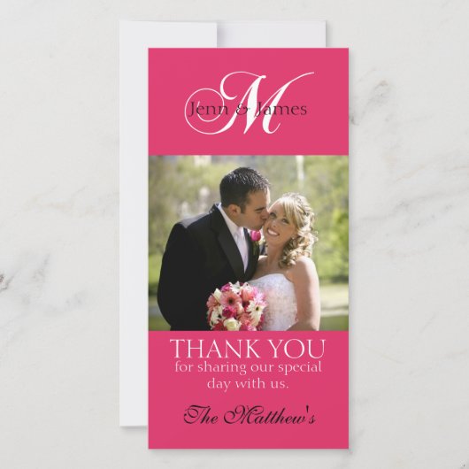 Monogram M'結婚s Thank You Photo Cards明るい赤紫色 サンキューカード (正面)