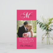 Monogram M'結婚s Thank You Photo Cards明るい赤紫色 サンキューカード (スタンド正面)