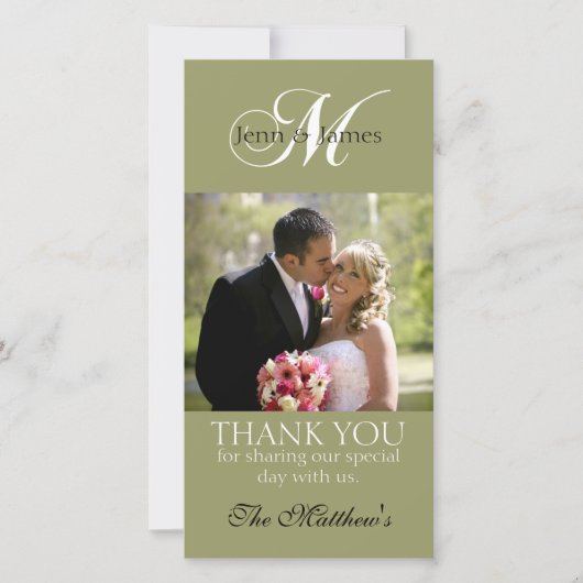 Monogram M結婚's Thank You Photo Cards Green サンキューカード (正面)