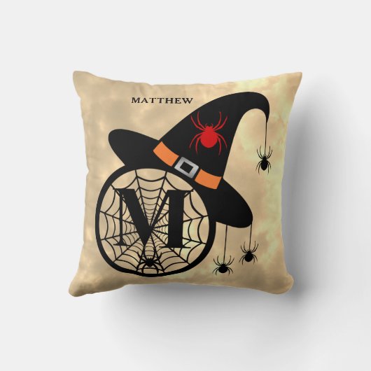 Monogram M Halloween Sky Witch Spiders Name クッション (裏面)