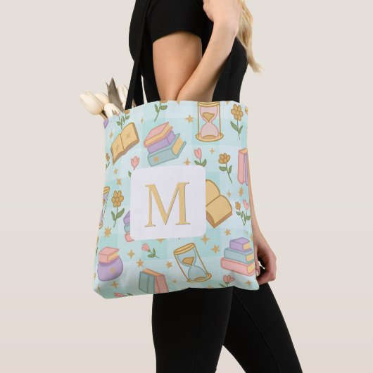 Monogram Magic Books Tote Bag Girly Mint Green トートバッグ (クローズアップ)