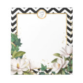 Monogram Magnolia Ivy and Gold with Chevron ノートパッド (正面)