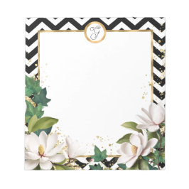Monogram Magnolia Ivy and Gold with Chevron ノートパッド