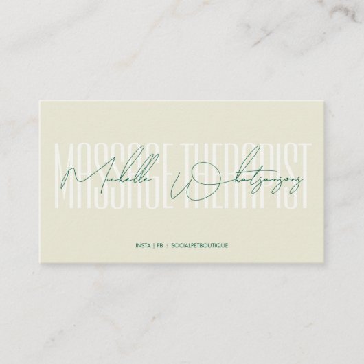 Monogram MASSAGE THERAPIST modern script 名刺 (正面)