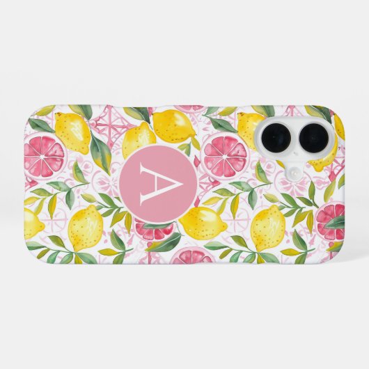 Monogram Mediterranean Style Lemon Pattern iPhone 16ケース (裏面横)