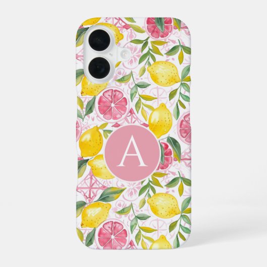 Monogram Mediterranean Style Lemon Pattern iPhone 16ケース (裏面)