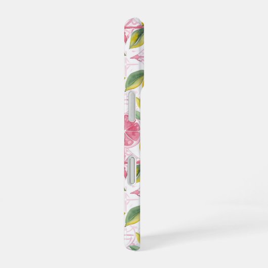 Monogram Mediterranean Style Lemon Pattern iPhone 16ケース (右側面)