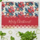 Monogram Merry Christmas & Happy New Year! Floral キッチンタオル (折り畳み)