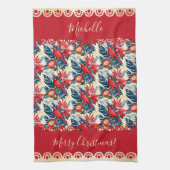 Monogram Merry Christmas & Happy New Year! Floral キッチンタオル (縦)