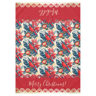 Monogram Merry Christmas & Happy New Year! Floral  テーブルクロス