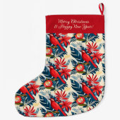 Monogram Merry Christmas Happy New Year! Red Bird ラージクリスマスストッキング (裏面)