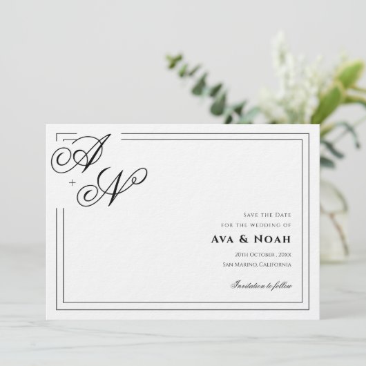 Monogram Minimal Classic Wedding Save the Date 招待状 (スタンド正面)