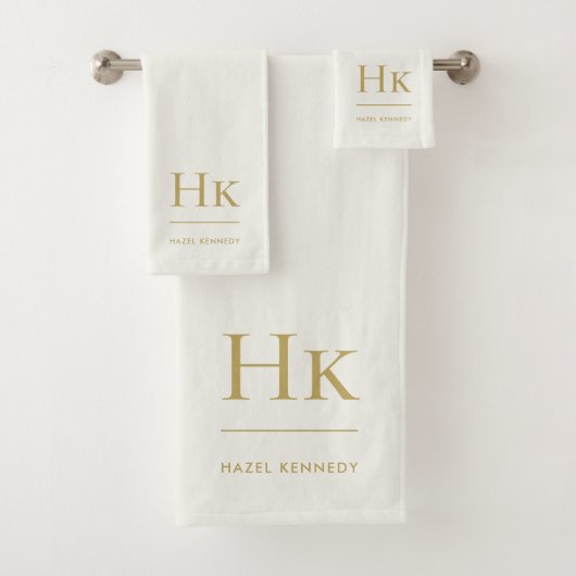 Monogram Minimal Elegant Ivory Gold Stylish Simple バスタオルセット (インサイチュ)