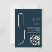 Monogram Minimal Wedding Qr Code Navy RSVP  (正面)
