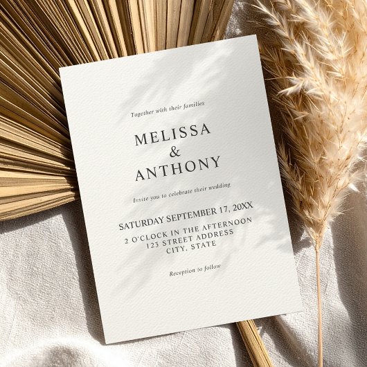 Monogram Minimalist Black and Ecru Modern Wedding 招待状