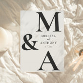 Monogram Minimalist Black and Ecru Modern Wedding 招待状