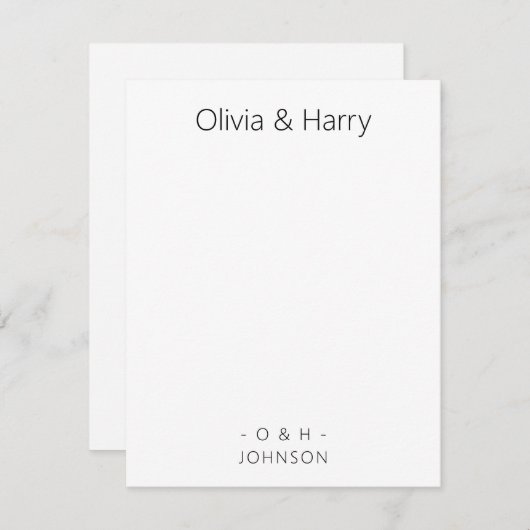Monogram Minimalist Black White Wedding Note Card ノートカード (正面/裏面)