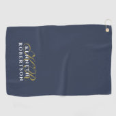 Monogram Minimalist Dusty Navy Blue Gold White Men ゴルフタオル (横)