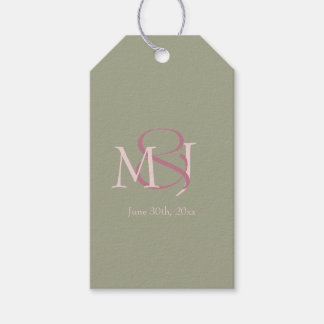 Monogram Minimalist Green Pink Mauve Wedding ギフトタグ
