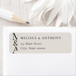 Monogram Minimalist Ivory Wedding Return Address ラベル