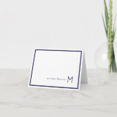 Monogram Minimalist Navy Blue Chic Border ノートカード (正面)