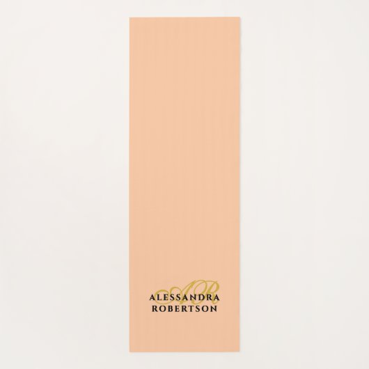 Monogram Minimalist Peach Gold Initials Black Chic ヨガマット (裏面)