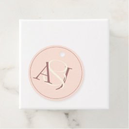 Monogram Minimalist Peachy Pink & Mauve Wedding フェイバータグ