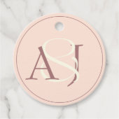 Monogram Minimalist Peachy Pink & Mauve Wedding フェイバータグ (正面)