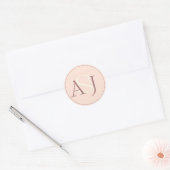 Monogram Minimalist Peachy Pink & Mauve Wedding ラウンドシール (封筒)