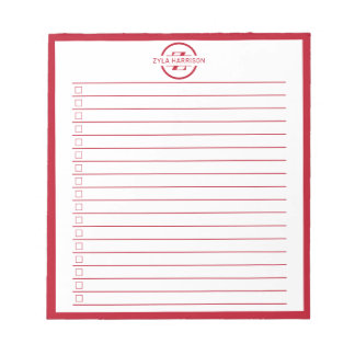 Monogram Minimalist Red Name To Do List ノートパッド