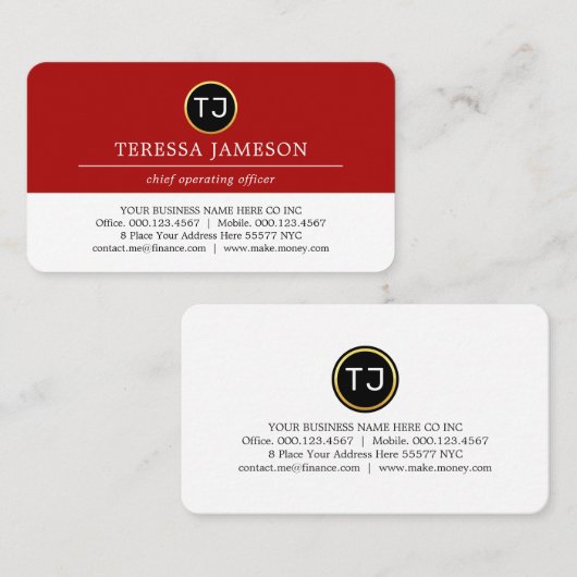 Monogram Minimalist Red White Layer 名刺 (正面/裏面)