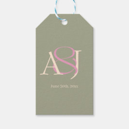 Monogram Minimalist Sage Green & Rose Pink Wedding ギフトタグ