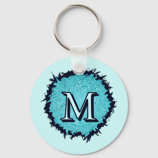 Monogram minimalist simple chic blue abstract キーホルダー (正面)