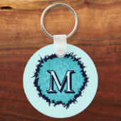 Monogram minimalist simple chic blue abstract キーホルダー (正面)