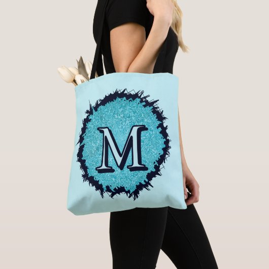 Monogram minimalist simple chic blue abstract トートバッグ (クローズアップ)