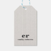 Monogram Minimalistic White Burlap Gray Typography ギフトタグ (正面)
