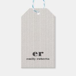 Monogram Minimalistic White Burlap Gray Typography ギフトタグ