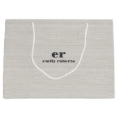 Monogram Minimalistic White Burlap Gray Typography ラージペーパーバッグ (正面)
