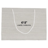Monogram Minimalistic White Burlap Gray Typography ラージペーパーバッグ (裏面)