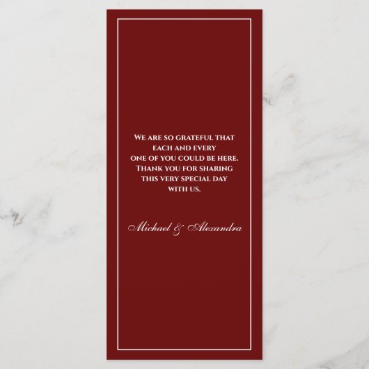 Monogram Modern Burgundy Wedding Menu メニュー (裏面)