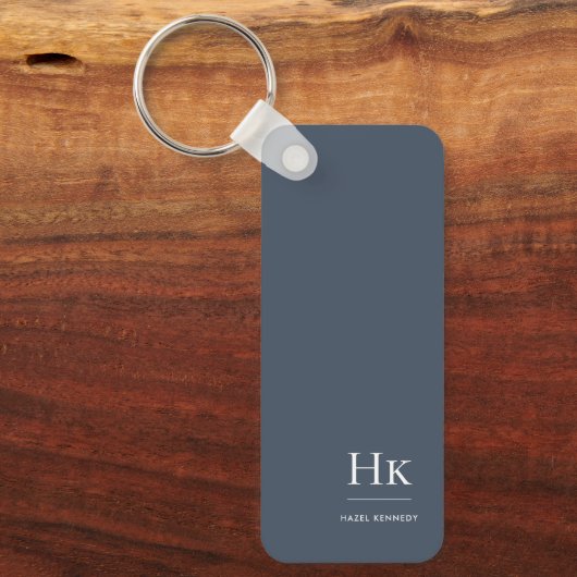 Monogram Modern Classic Minimalist Navy Blue White キーホルダー (正面)