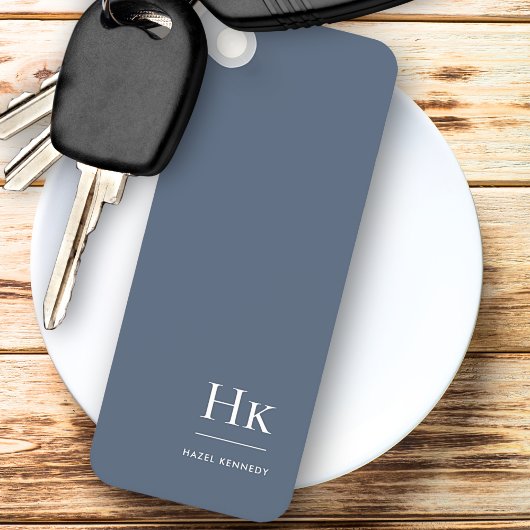 Monogram Modern Classic Minimalist Navy Blue White キーホルダー