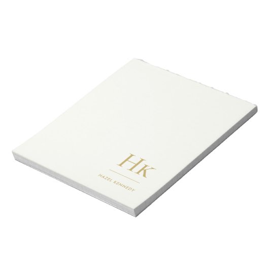 Monogram Modern Minimal Ivory Gold Monogrammed ノートパッド (回転)