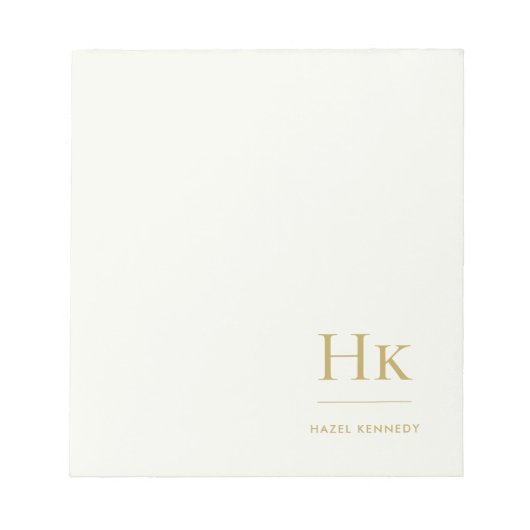Monogram Modern Minimal Ivory Gold Monogrammed ノートパッド (正面)