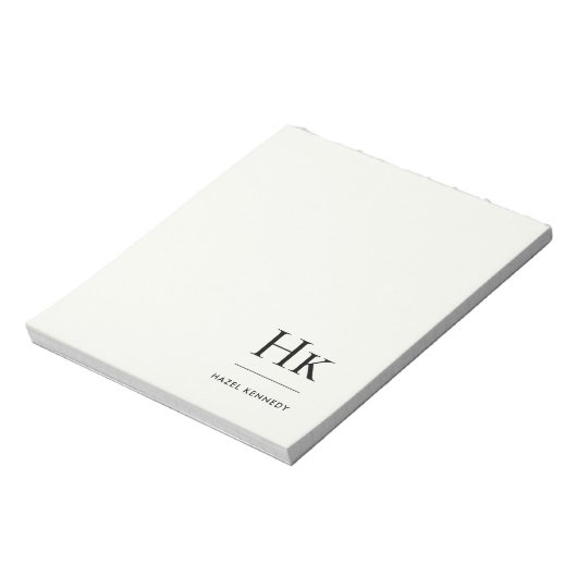 Monogram Modern Minimal Ivory White Monogrammed ノートパッド (回転)