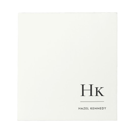 Monogram Modern Minimal Ivory White Monogrammed ノートパッド (正面)