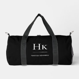 Monogram Modern Minimalist Black Monogrammed Name ダッフルバッグ